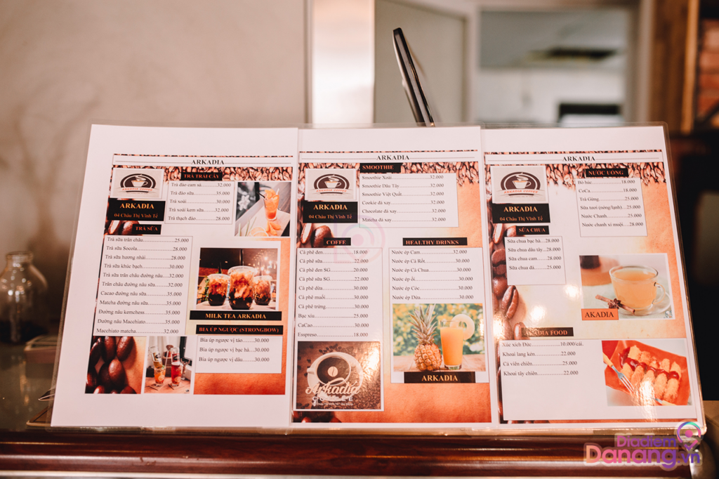 Menu đa dạng các món - Cà phê Arkadia - Châu Thị Vĩnh Tế